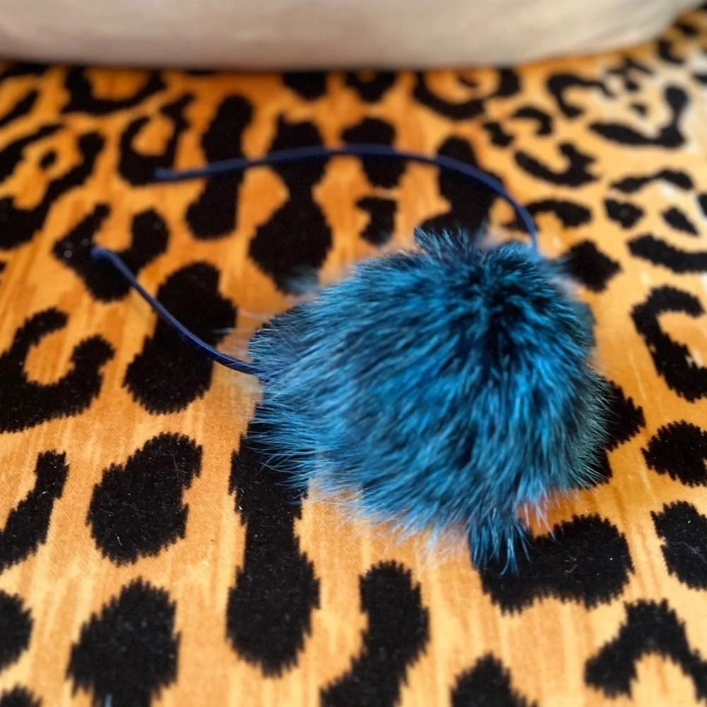 BARI LYNN Girls Blue Faux Fur Pom Pom Headband